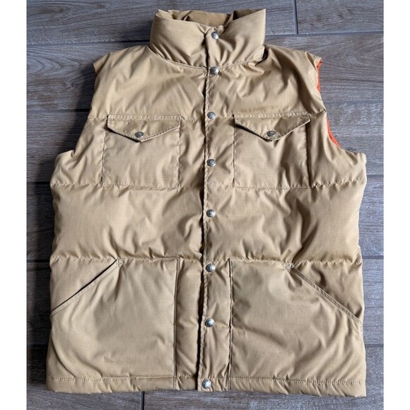 Vintage 70s The North Face Adult Large Puffer Down Vest Snap Button Brown Tan - Picture 1 of 12